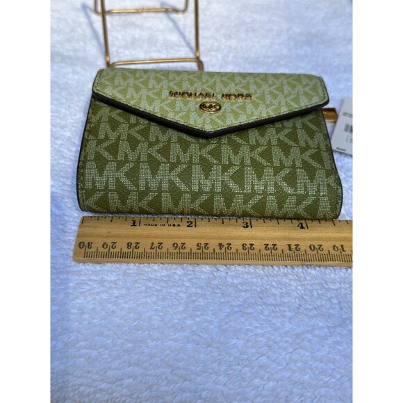 Michael Kors Logo Jet Set Charm Medium Envelope Trifold Wallet Smokey Olive - Picture 10 of 13